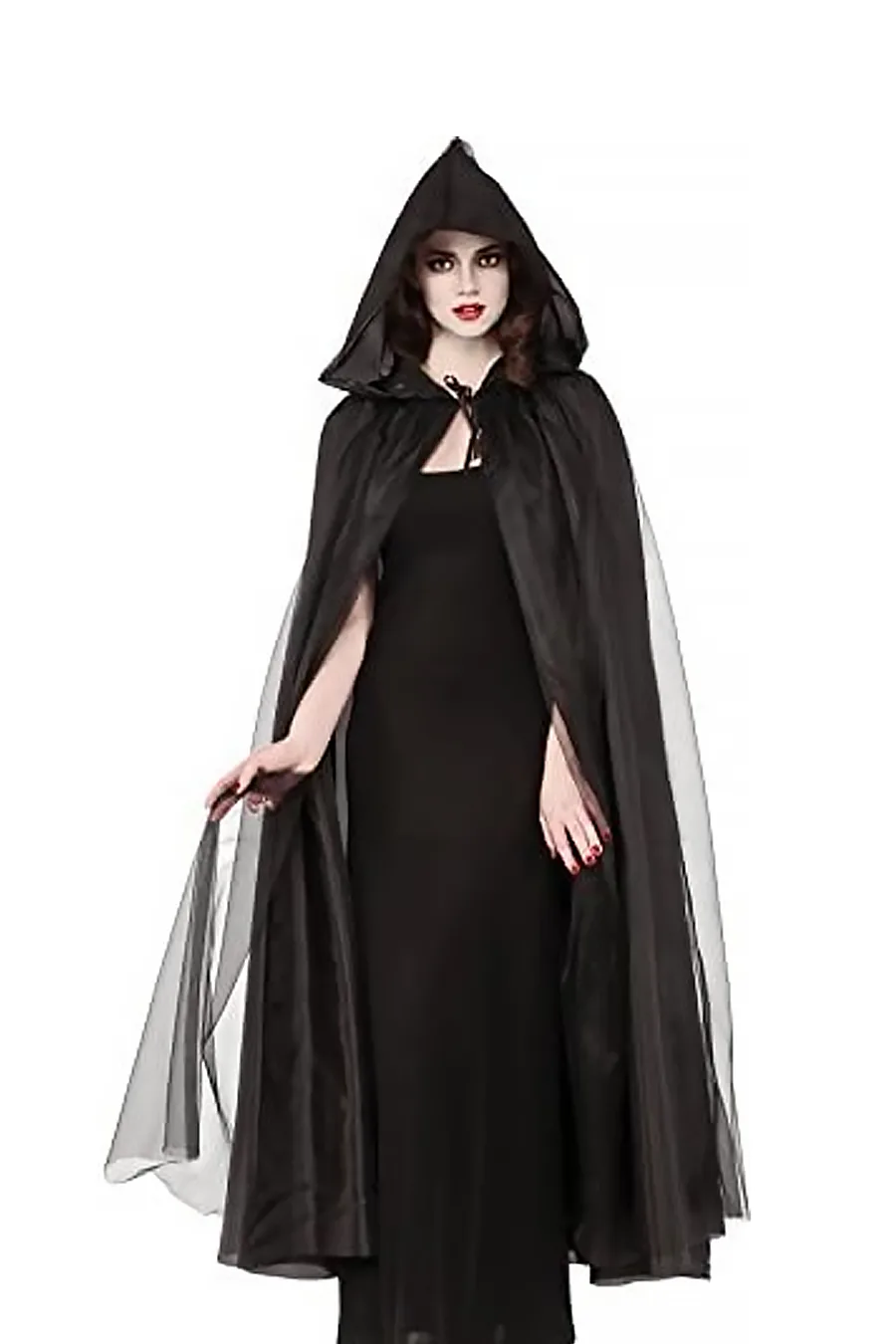 Capa Halloween Adulto Preta com Capuz e Sobreposição de Tule - Emfantasy
